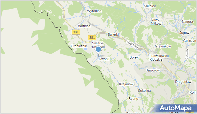 mapa Dworki, Dworki gmina Nowa Ruda na mapie Targeo